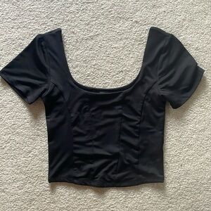 Women’s silk black cropped scoop neck/back top